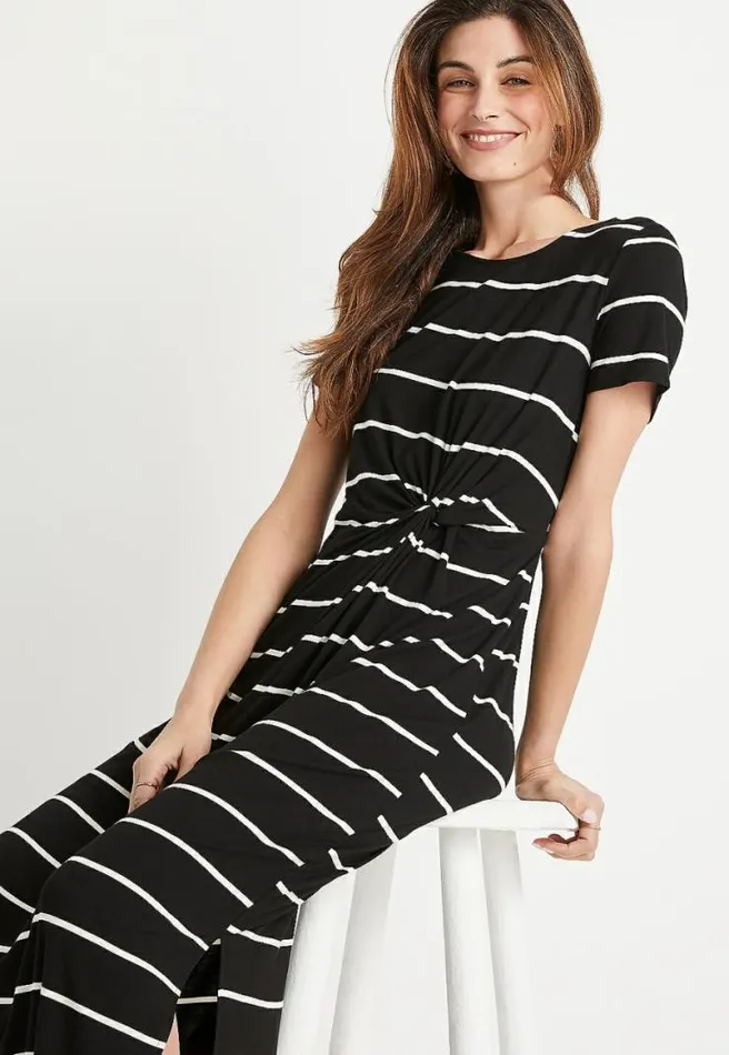 247 Black Striped Knot Front Maxi Dress Women Maurices Dresses and Jumpsuits
