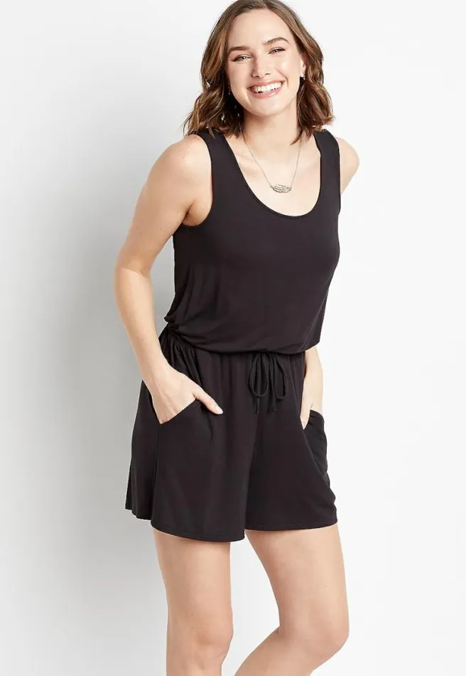 247 Drawcord Pocket Sleeveless Romper Women Maurices Dresses and Jumpsuits