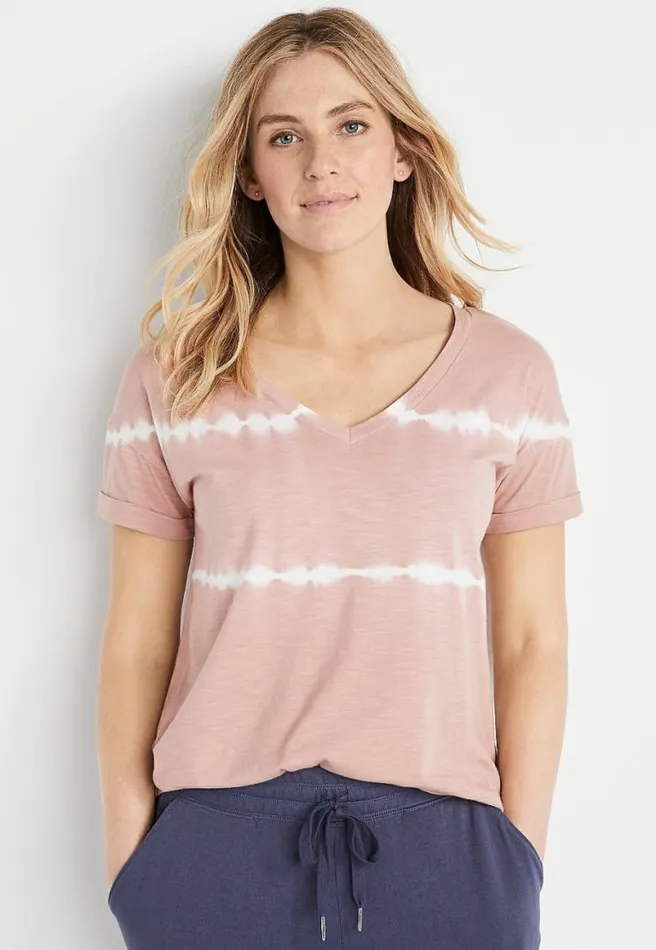 247 Light Pink Tie Dye Drop Shoulder Classic Tee Women Maurices Tops