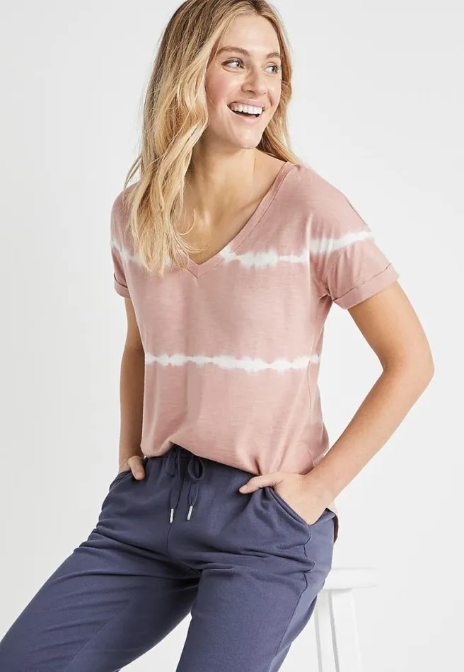 247 Light Pink Tie Dye Drop Shoulder Classic Tee Women Maurices Tops