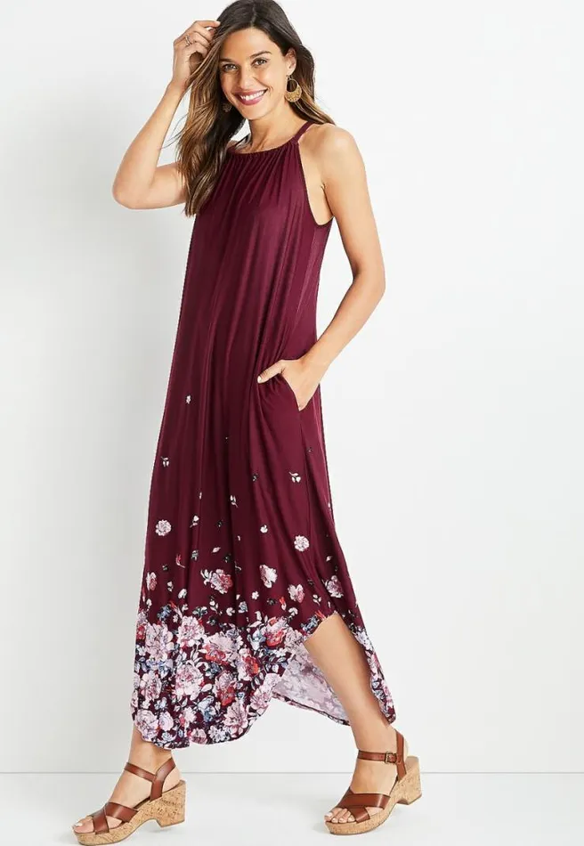 247 Red Floral Halter Neck Maxi Dress Women Maurices Dresses and Jumpsuits