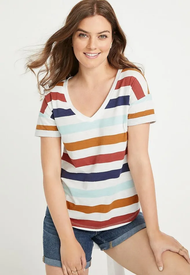 247 Striped Drop Shoulder Tee Women Maurices Tops