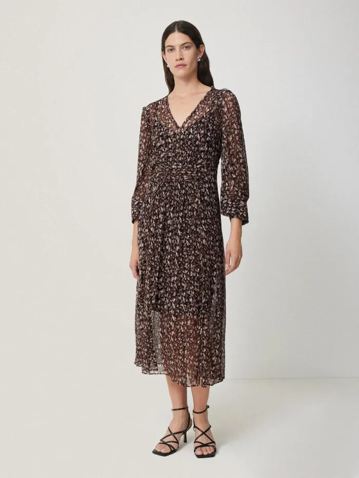 Abstract Leopard Midi Dress Brown Women Jigsaw Dresses and Jumpsuits