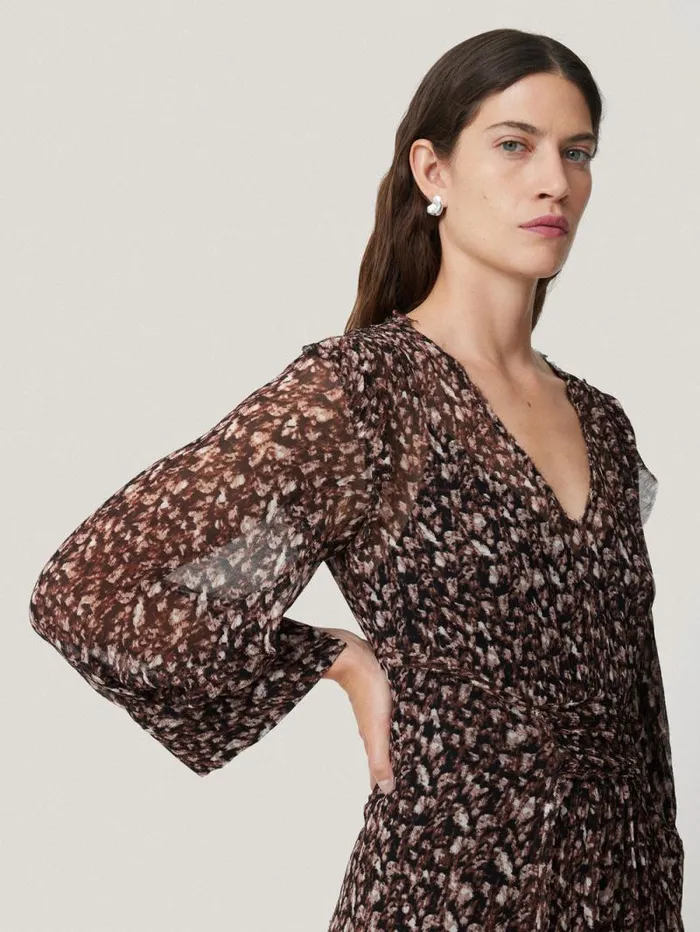 Abstract Leopard Midi Dress Brown Women Jigsaw Dresses and Jumpsuits