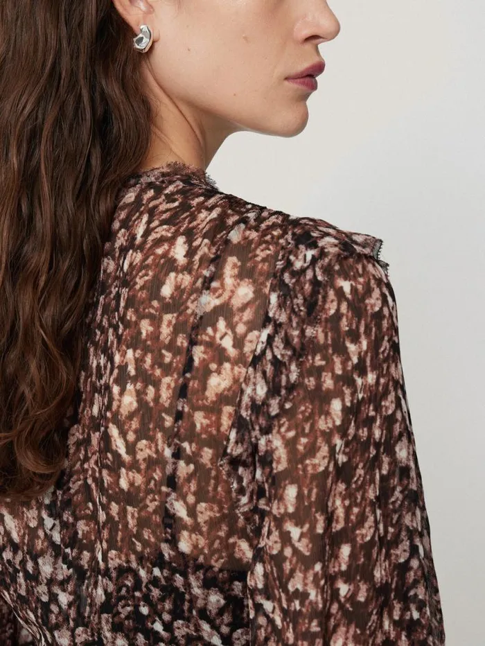 Abstract Leopard Midi Dress Brown Women Jigsaw Dresses and Jumpsuits