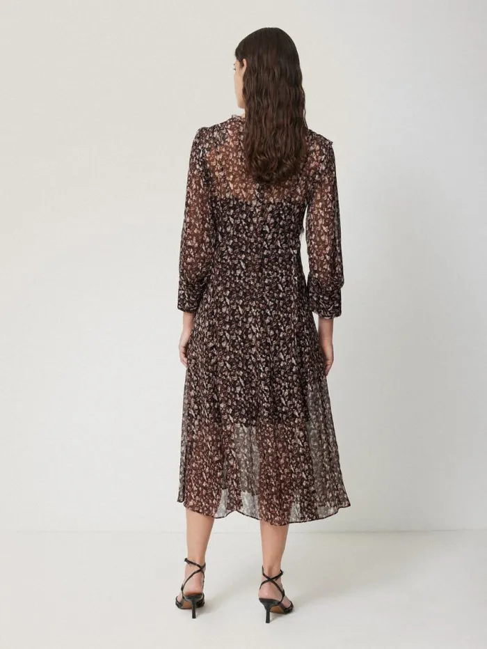 Abstract Leopard Midi Dress Brown Women Jigsaw Dresses and Jumpsuits