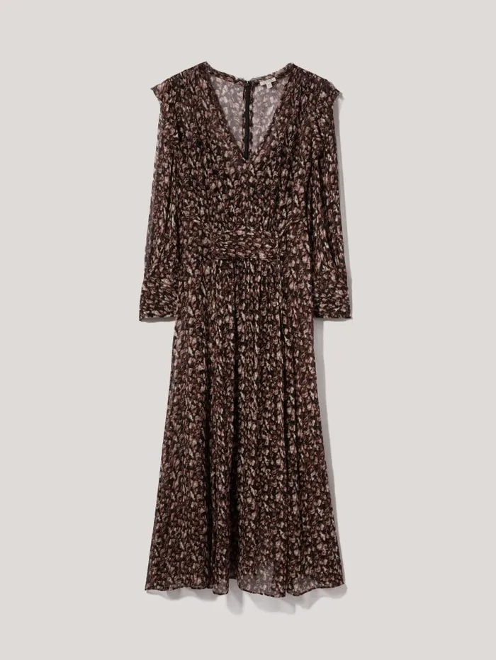 Abstract Leopard Midi Dress Brown Women Jigsaw Dresses and Jumpsuits