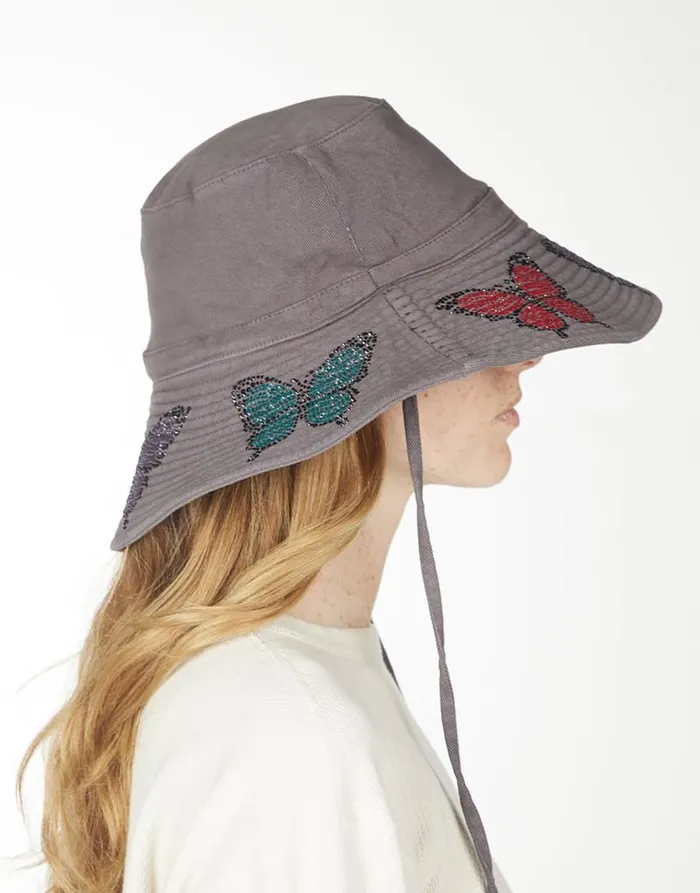Adina Bucket Hat W Butterfly Crystals Onyx Women Lauren Moshi Hats Adina Bucket Hat W Butterfly Crystals Onyx Women Lauren Moshi Hats