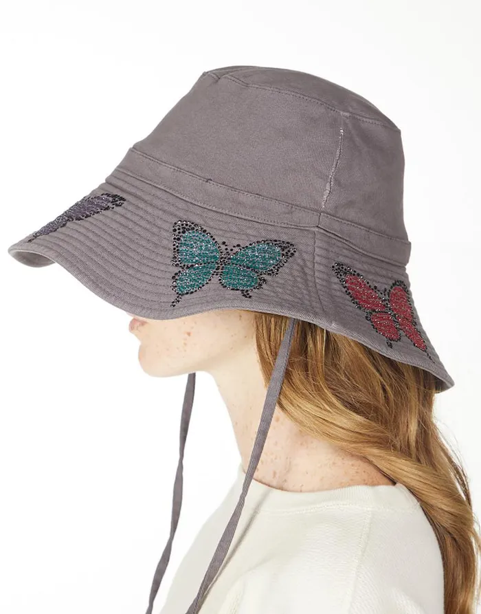 Adina Bucket Hat W Butterfly Crystals Onyx Women Lauren Moshi Hats Adina Bucket Hat W Butterfly Crystals Onyx Women Lauren Moshi Hats