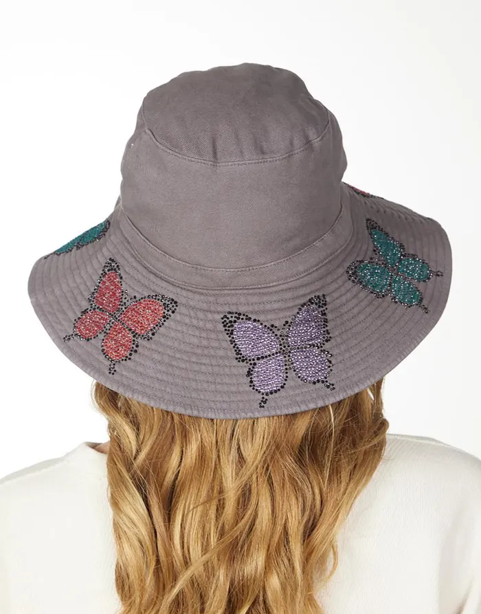 Adina Bucket Hat W Butterfly Crystals Onyx Women Lauren Moshi Hats Adina Bucket Hat W Butterfly Crystals Onyx Women Lauren Moshi Hats