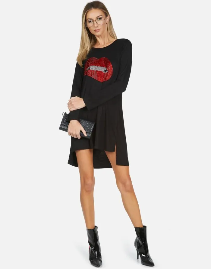Adora X Crystal Biting Lip Black Women Lauren Moshi Dresses