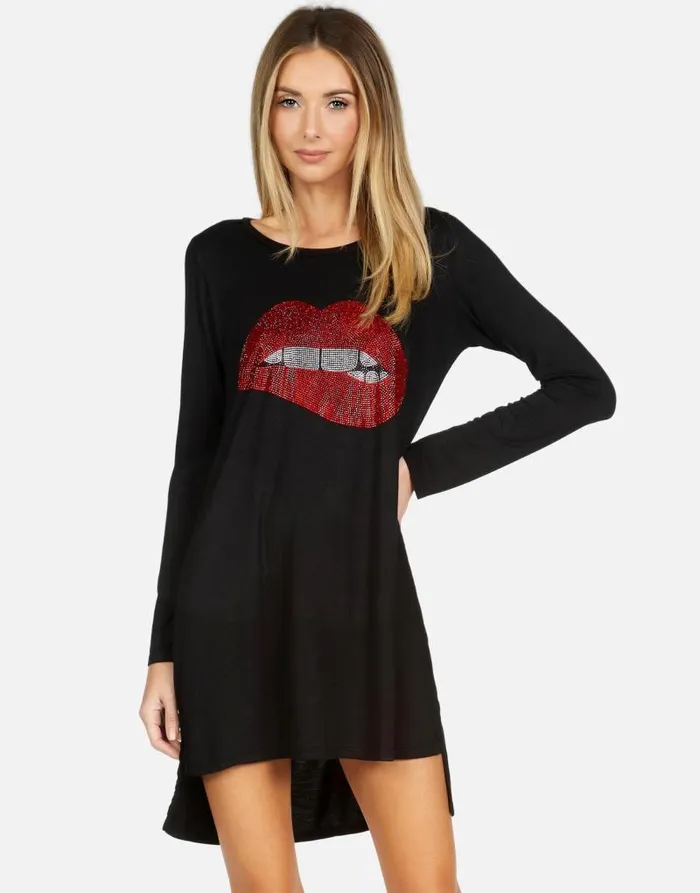 Adora X Crystal Biting Lip Black Women Lauren Moshi Dresses