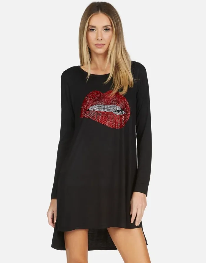 Adora X Crystal Biting Lip Black Women Lauren Moshi Dresses