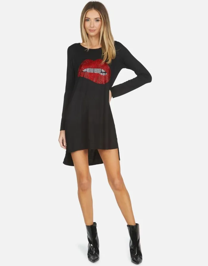 Adora X Crystal Biting Lip Black Women Lauren Moshi Dresses