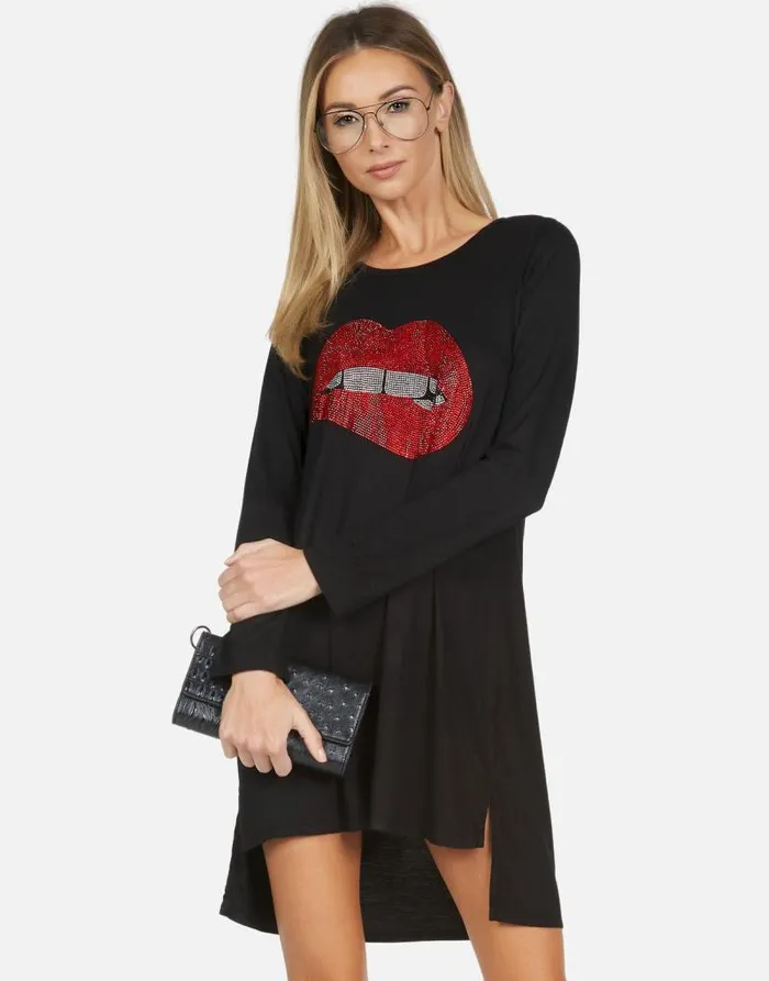 Adora X Crystal Biting Lip Black Women Lauren Moshi Dresses