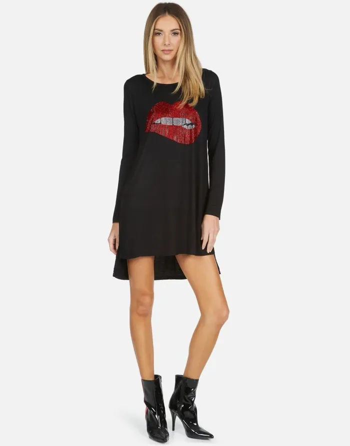 Adora X Crystal Biting Lip Black Women Lauren Moshi Dresses
