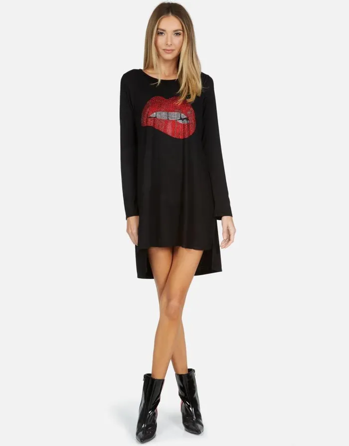 Adora X Crystal Biting Lip Black Women Lauren Moshi Dresses