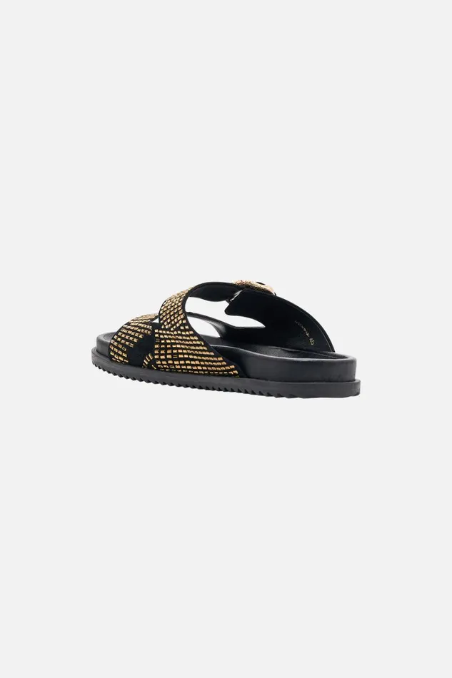 ALISA SNAKE BUCKLE SANDAL SOLID BLACK Solid Black WomensMens Camilla Shoes