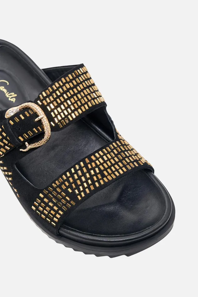 ALISA SNAKE BUCKLE SANDAL SOLID BLACK Solid Black WomensMens Camilla Shoes