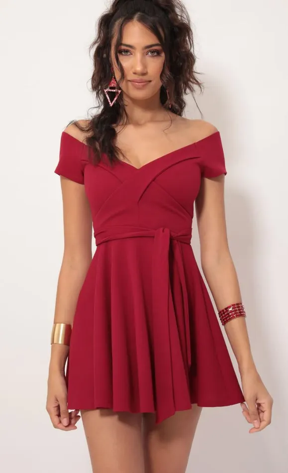 Ambrose Pleated Aline Dress Red Women LUCY IN THE SKY Mini Dresses