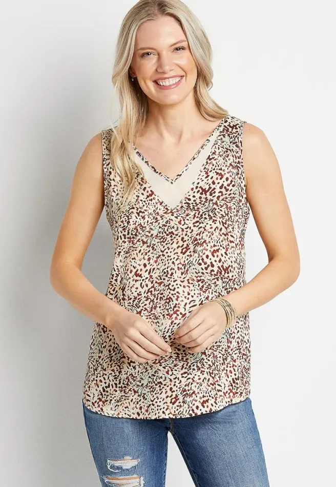 Animal Print Sheer Inset V Neck Tank Top Women Maurices Tops