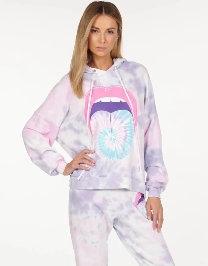 Anissa Tie Dye Tongue Pastel Sky Women Lauren Moshi Hoodies