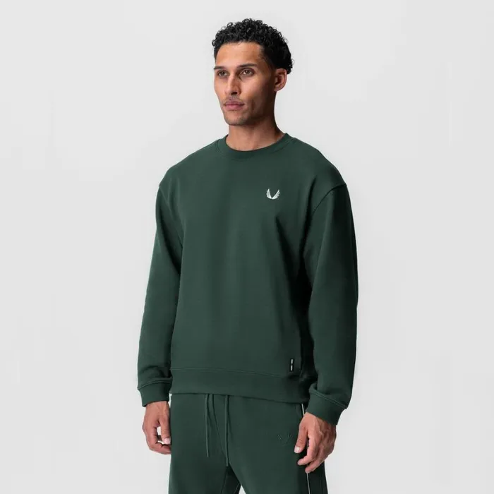 ASRV Hoodies and Sweatshirts Men Herringbone Terry Crewneck Forest Green