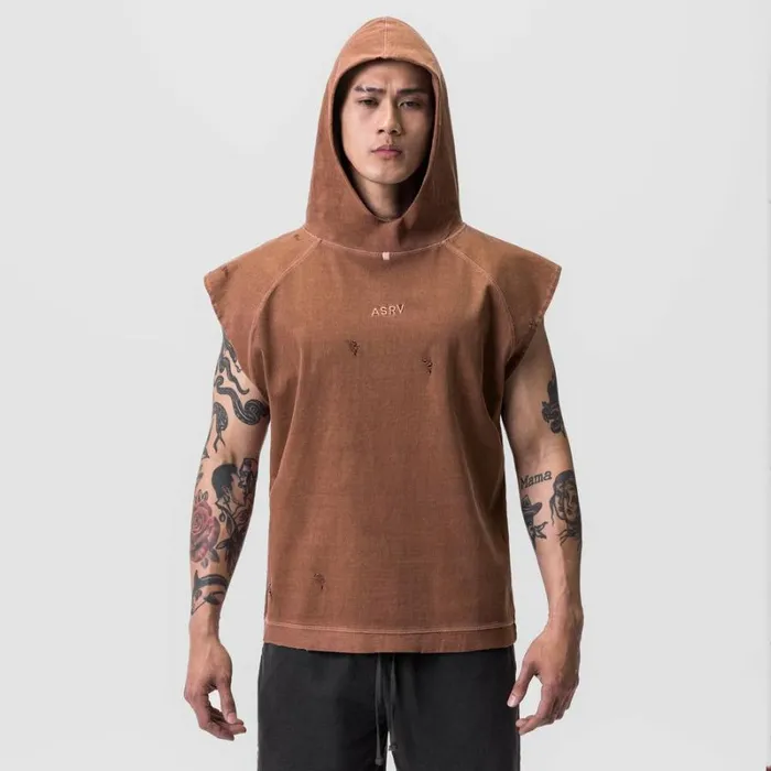 ASRV Hoodies and Sweatshirts Men Tech Essential Cutoff Hoodie Faded Rust