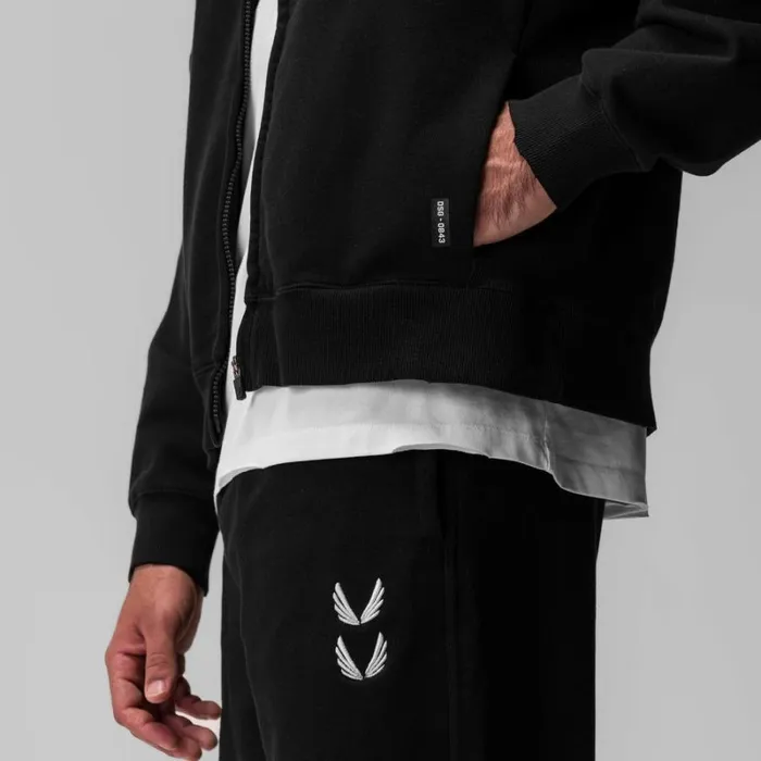 ASRV Hoodies and Sweatshirts Men Tech Essential Distressed Full Zip Hoodie Black 034training Division034 ASRV Hoodies and Sweatshirts Men Tech Essential Distressed Full Zip Hoodie Black 034training Division034