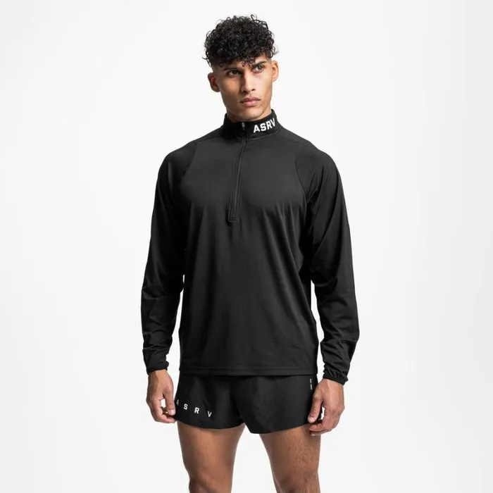 ASRV Long Sleeves Men NanoMesh Quarter Zip Black