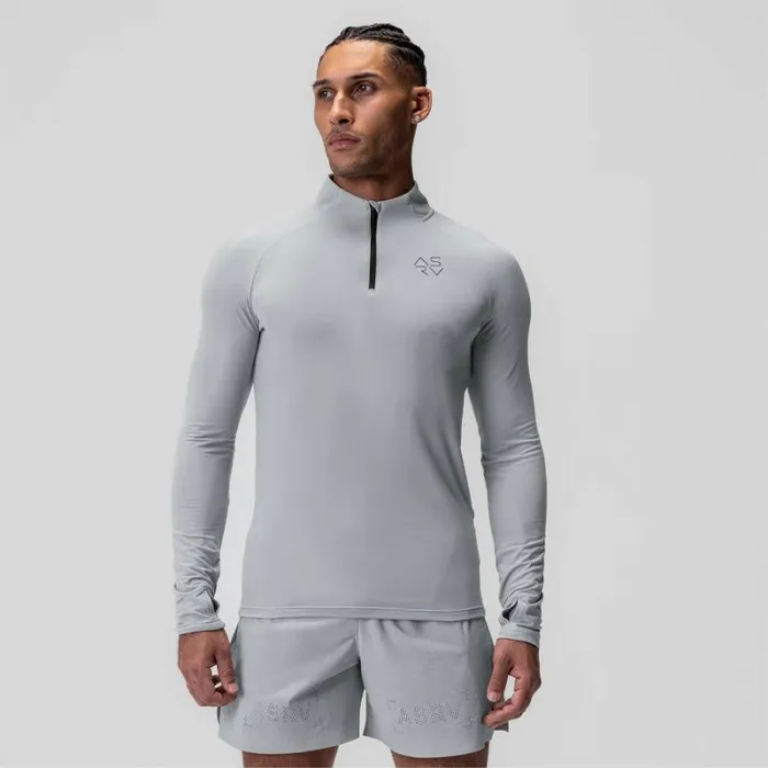 ASRV Long Sleeves Men Thermal Training Quarter Zip Slate Grey 034cyber034