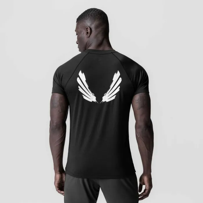 ASRV Short Sleeves Men 3DLite 20 Lycra Fitted Tee Black 034brush Wings034
