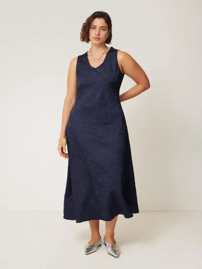 Asymmetric Textured Dress Navy Women Jigsaw Dresses and Jumpsuits