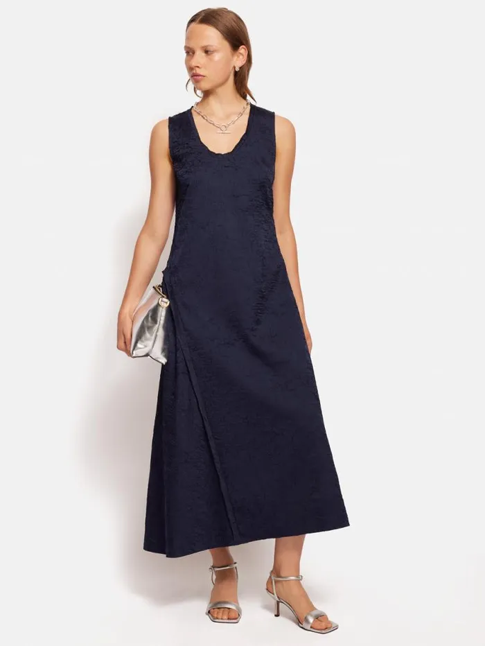 Asymmetric Textured Dress Navy Women Jigsaw Dresses and Jumpsuits