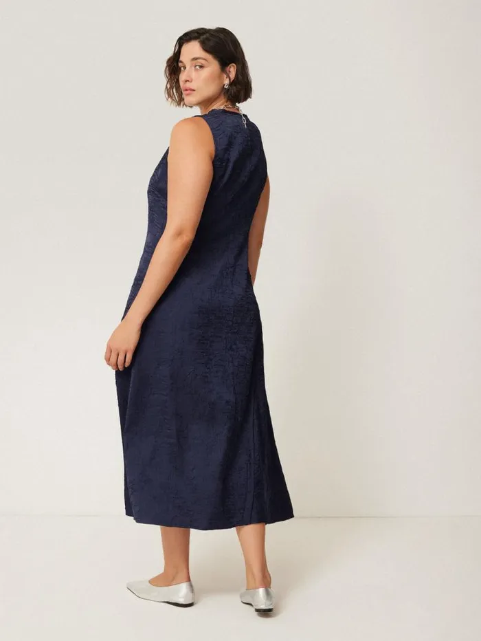 Asymmetric Textured Dress Navy Women Jigsaw Dresses and Jumpsuits