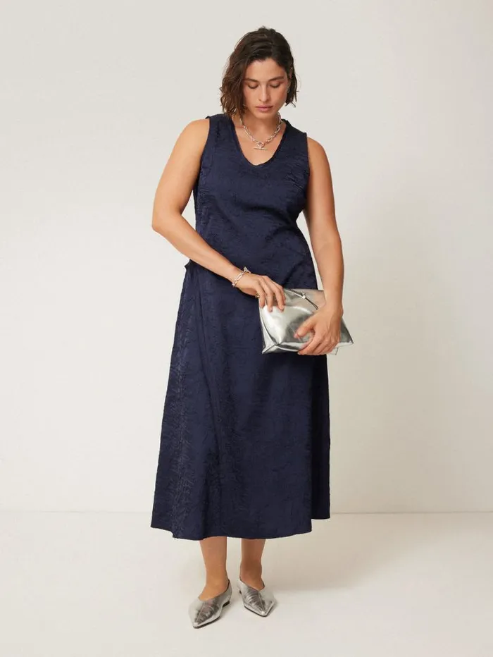 Asymmetric Textured Dress Navy Women Jigsaw Dresses and Jumpsuits