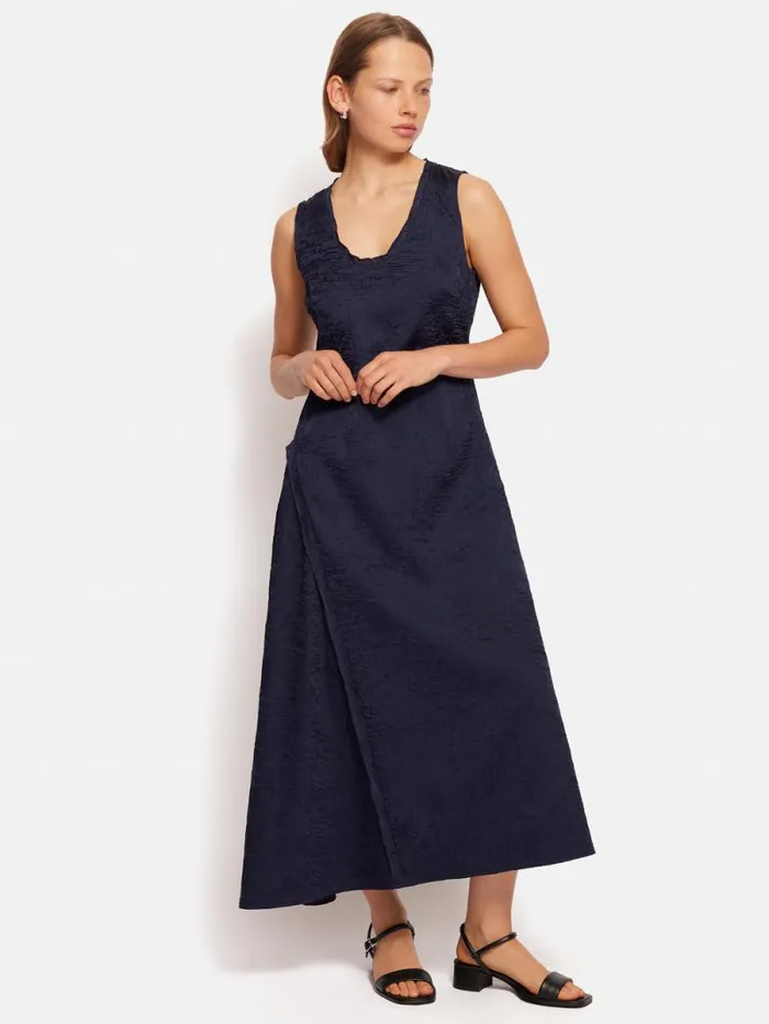 Asymmetric Textured Dress Navy Women Jigsaw Dresses and Jumpsuits