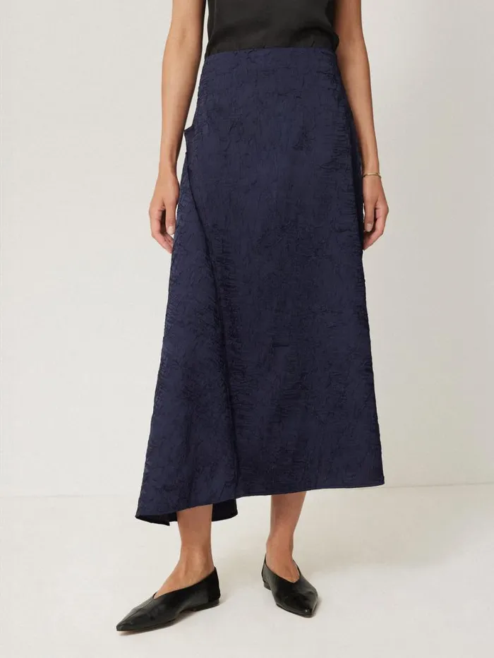 Asymmetric Textured Skirt Navy Women Jigsaw Party