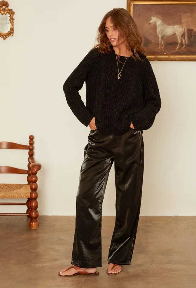 Aubrey Black Cotton Collared Pullover PreOrder Women Ciao Lucia Pullovers