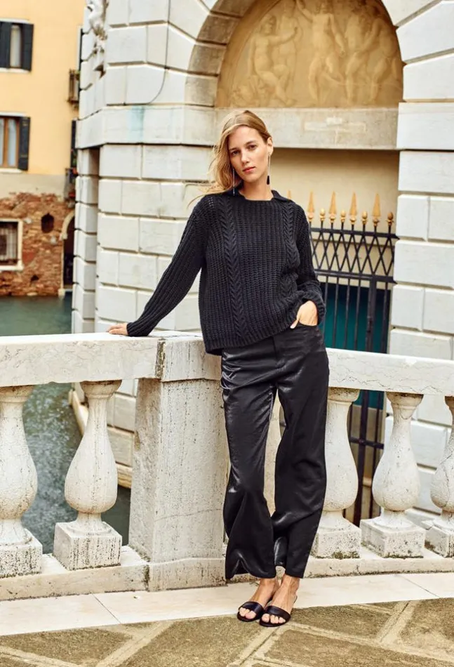 Aubrey Black Cotton Collared Pullover PreOrder Women Ciao Lucia Pullovers