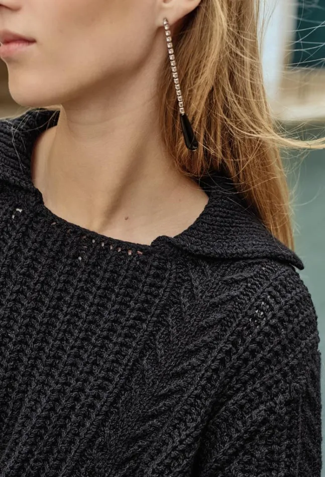Aubrey Black Cotton Collared Pullover PreOrder Women Ciao Lucia Pullovers