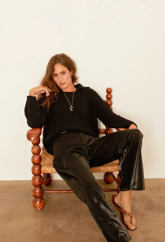Aubrey Black Cotton Collared Pullover PreOrder Women Ciao Lucia Pullovers