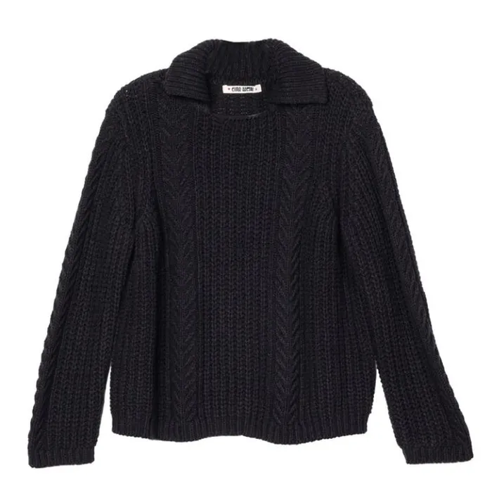 Aubrey Black Cotton Collared Pullover PreOrder Women Ciao Lucia Pullovers