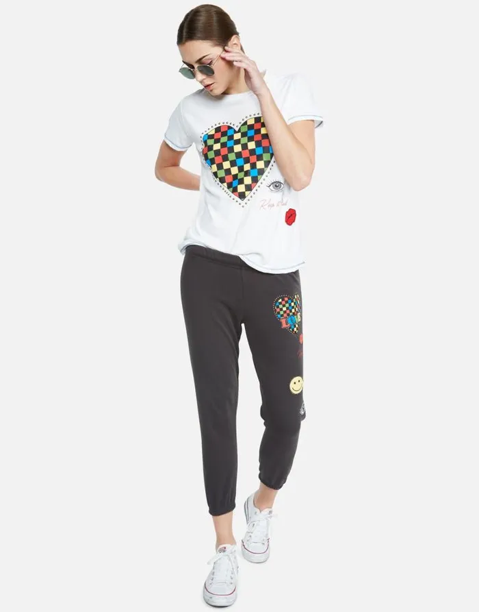 Aviana Rad Checkered Heart White Women Lauren Moshi Short Sleeve