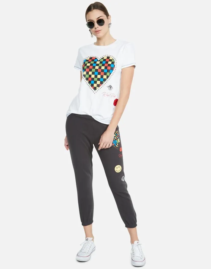 Aviana Rad Checkered Heart White Women Lauren Moshi Short Sleeve