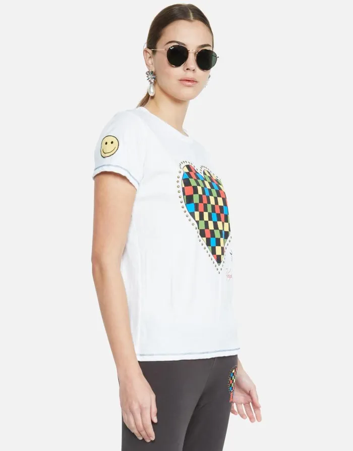 Aviana Rad Checkered Heart White Women Lauren Moshi Short Sleeve