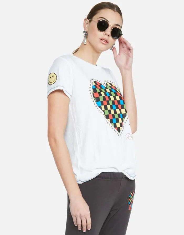 Aviana Rad Checkered Heart White Women Lauren Moshi Short Sleeve