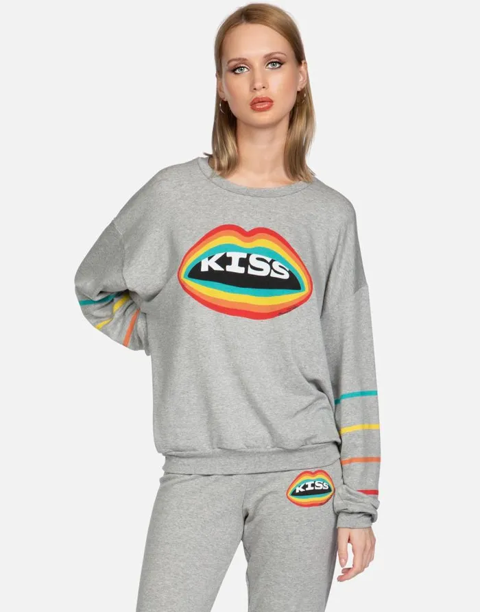 Babbs Rainbow Kiss Lip Heather Grey Women Lauren Moshi Long Sleeve