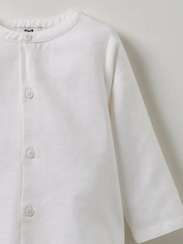 Baby Baby Boy Cyrillus Cotton And Linen Shirt Blanc Doux