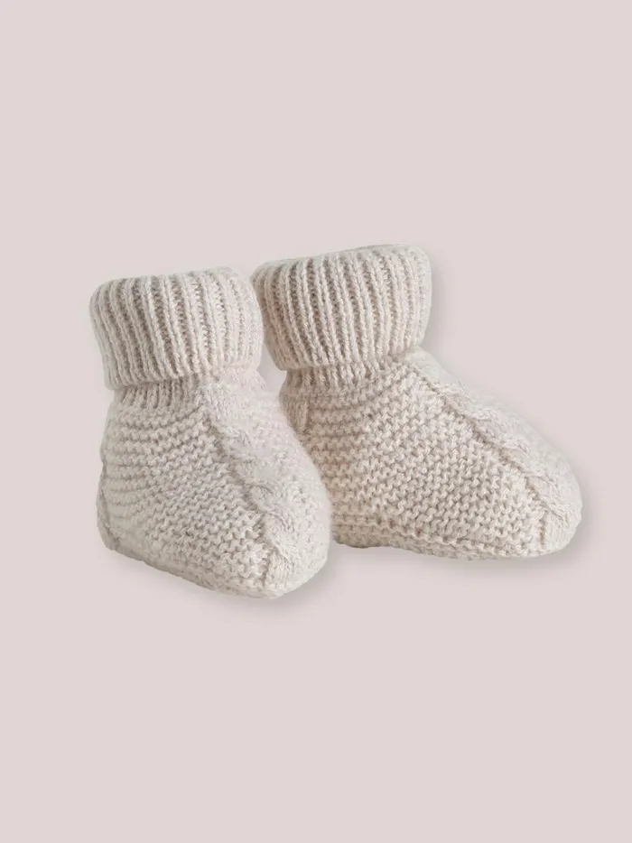 Baby Birth Cyrillus CableKnit Bootees Beige Chine